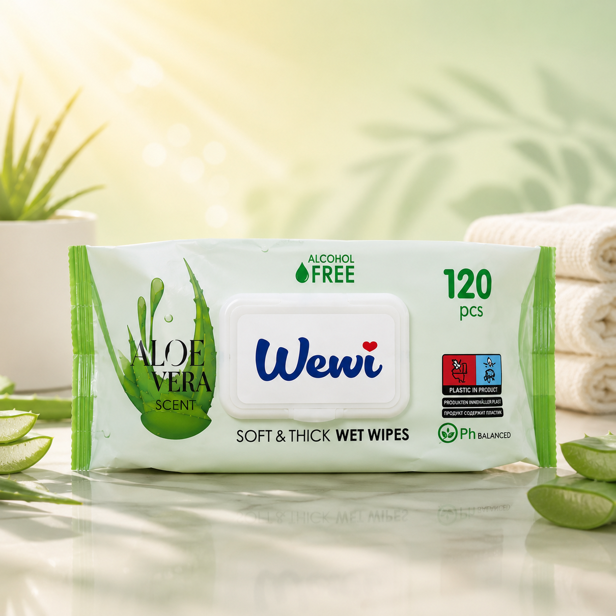 WEWI  влажные салфетки 120шт Aloe Vera