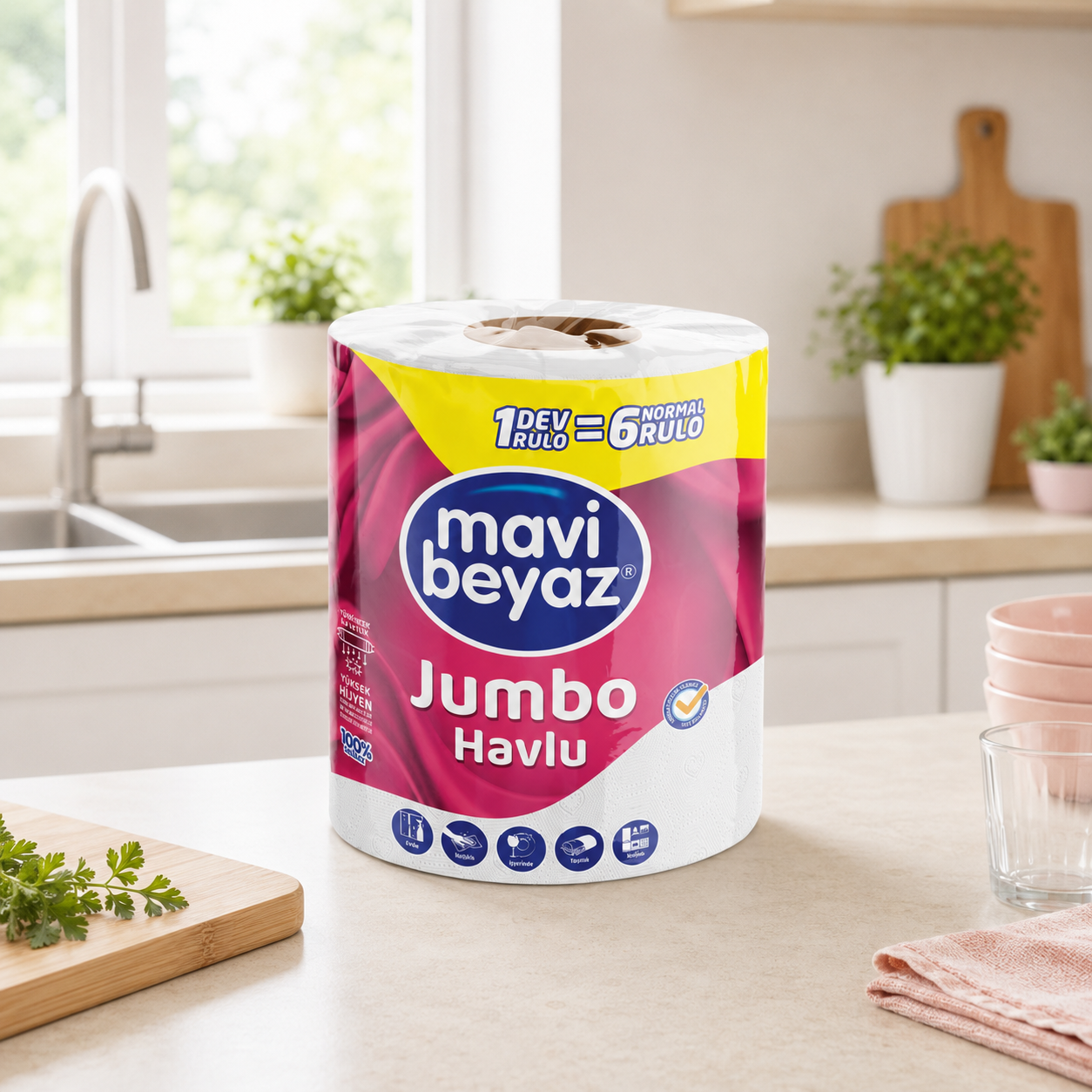 Mavi Beyaz Ceksil Полотенца бум кух Jumbo 2сл*9 в кор/8375 $